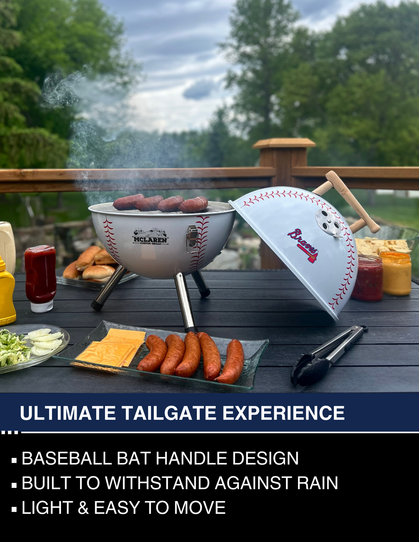 Atlanta Braves 13" Steel Charcoal Baseball Grill