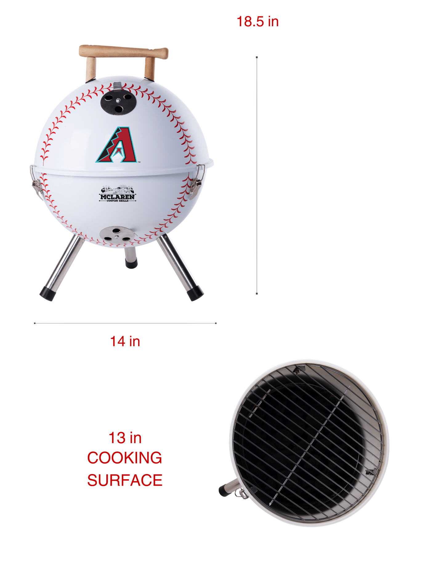 Arizona Diamondbacks 13" Steel Charcoal Baseball Grill