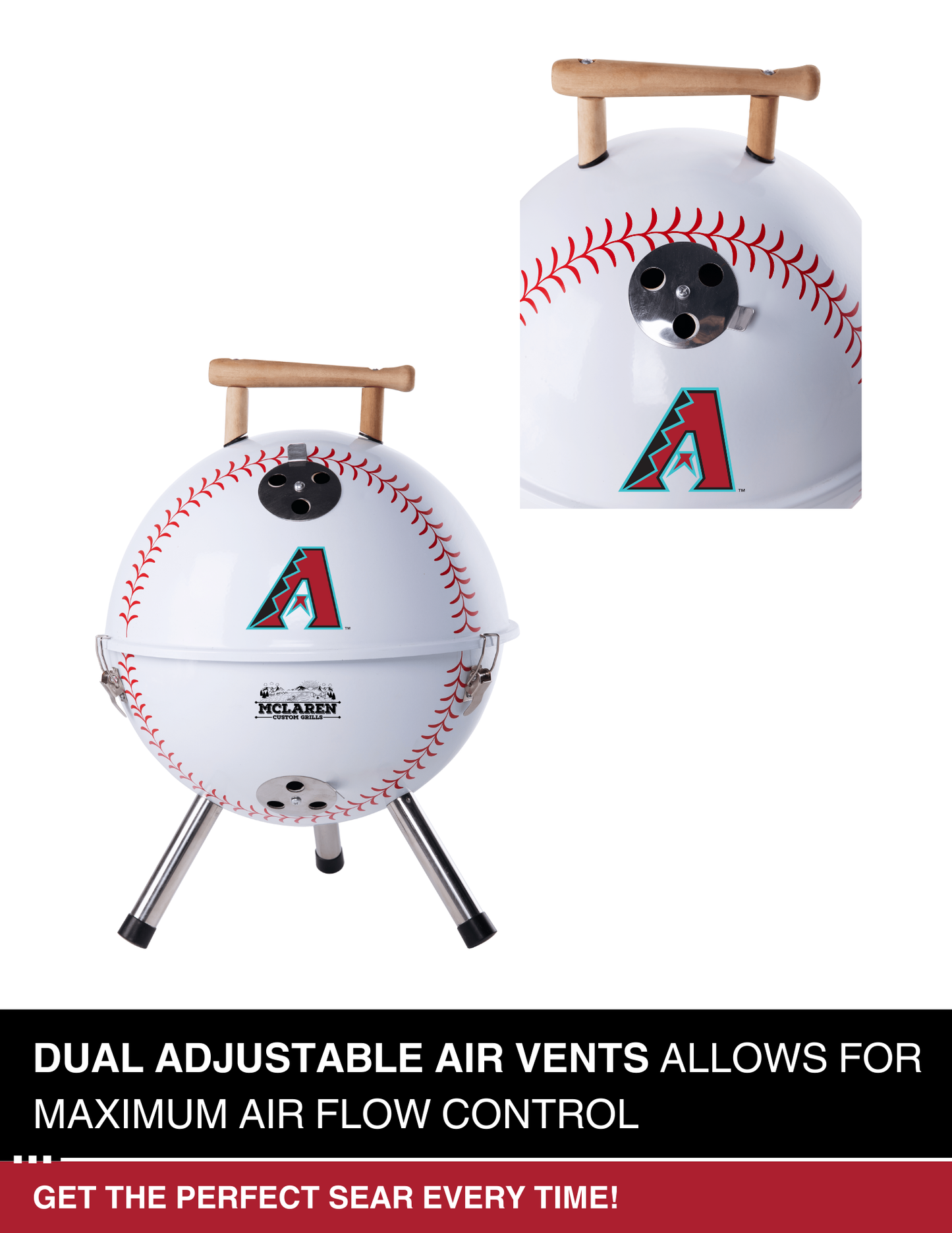 Arizona Diamondbacks 13" Steel Charcoal Baseball Grill