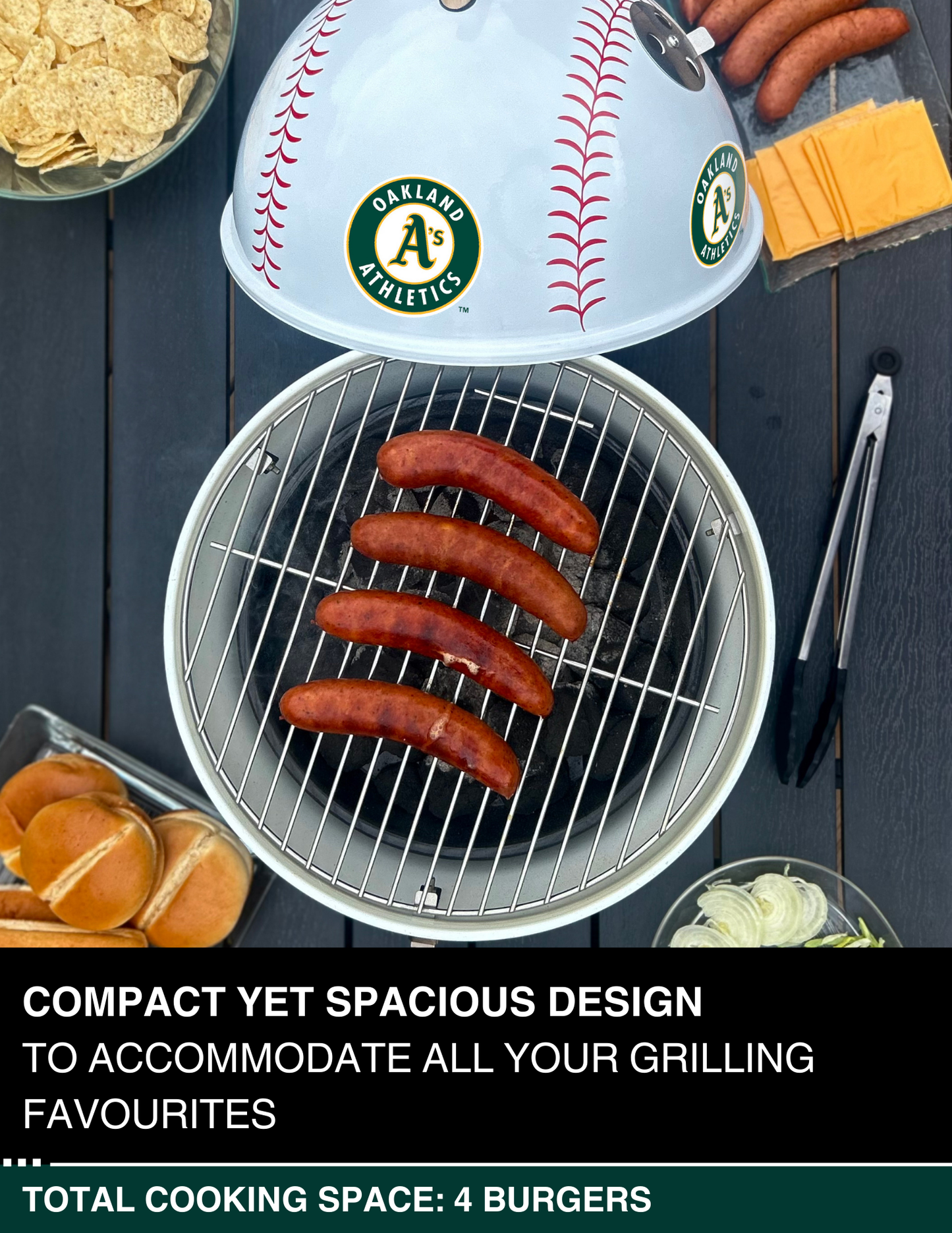 Oakland Athletics 13" Steel Charcoal Baseball Grill