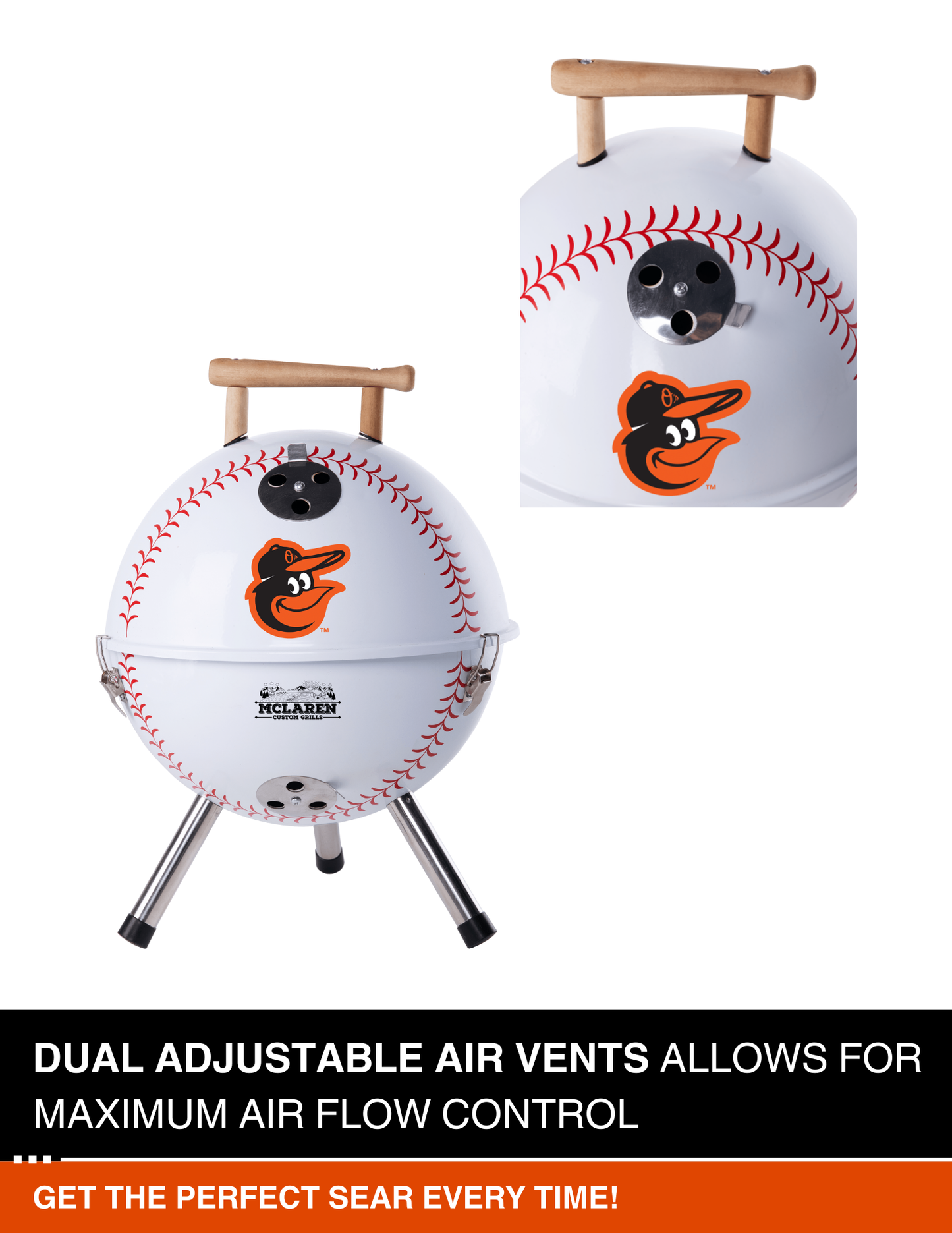 Baltimore Orioles 13" Steel Charcoal Baseball Grill