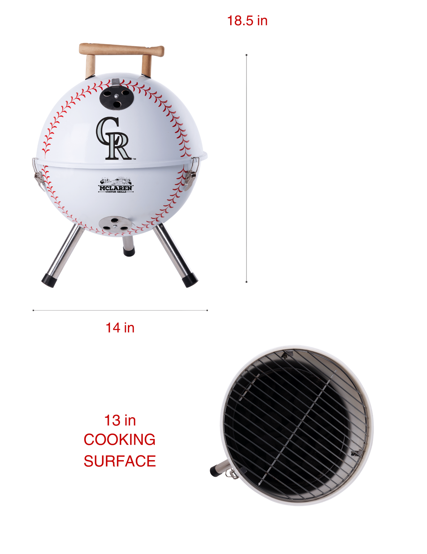 Colorado Rockies 13" Steel Charcoal Baseball Grill