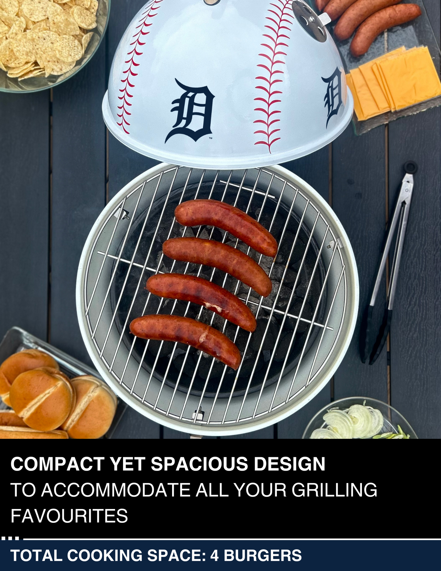 Detroit Tigers 13" Steel Charcoal Baseball Grill