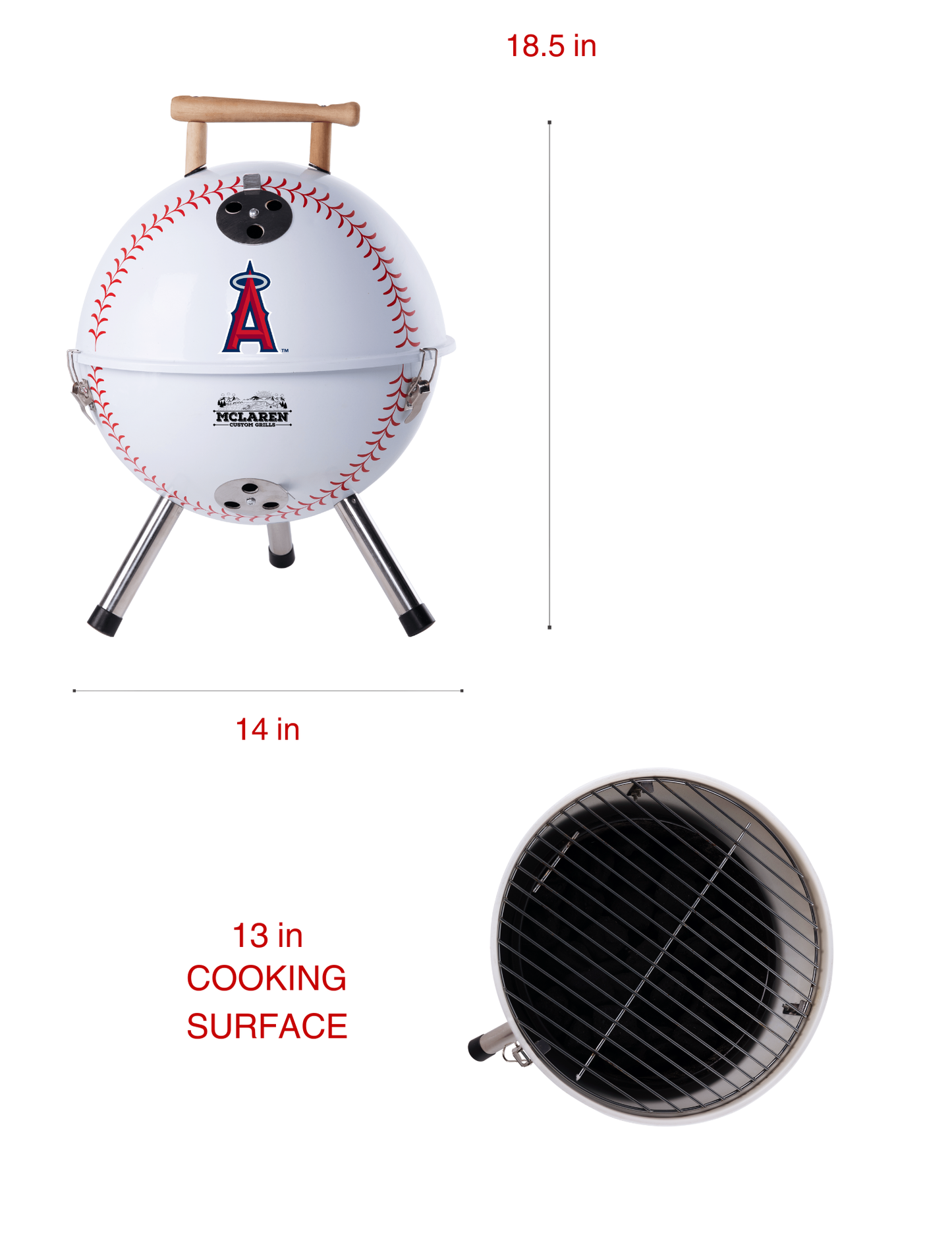 Los Angeles Angels 13" Steel Charcoal Baseball Grill