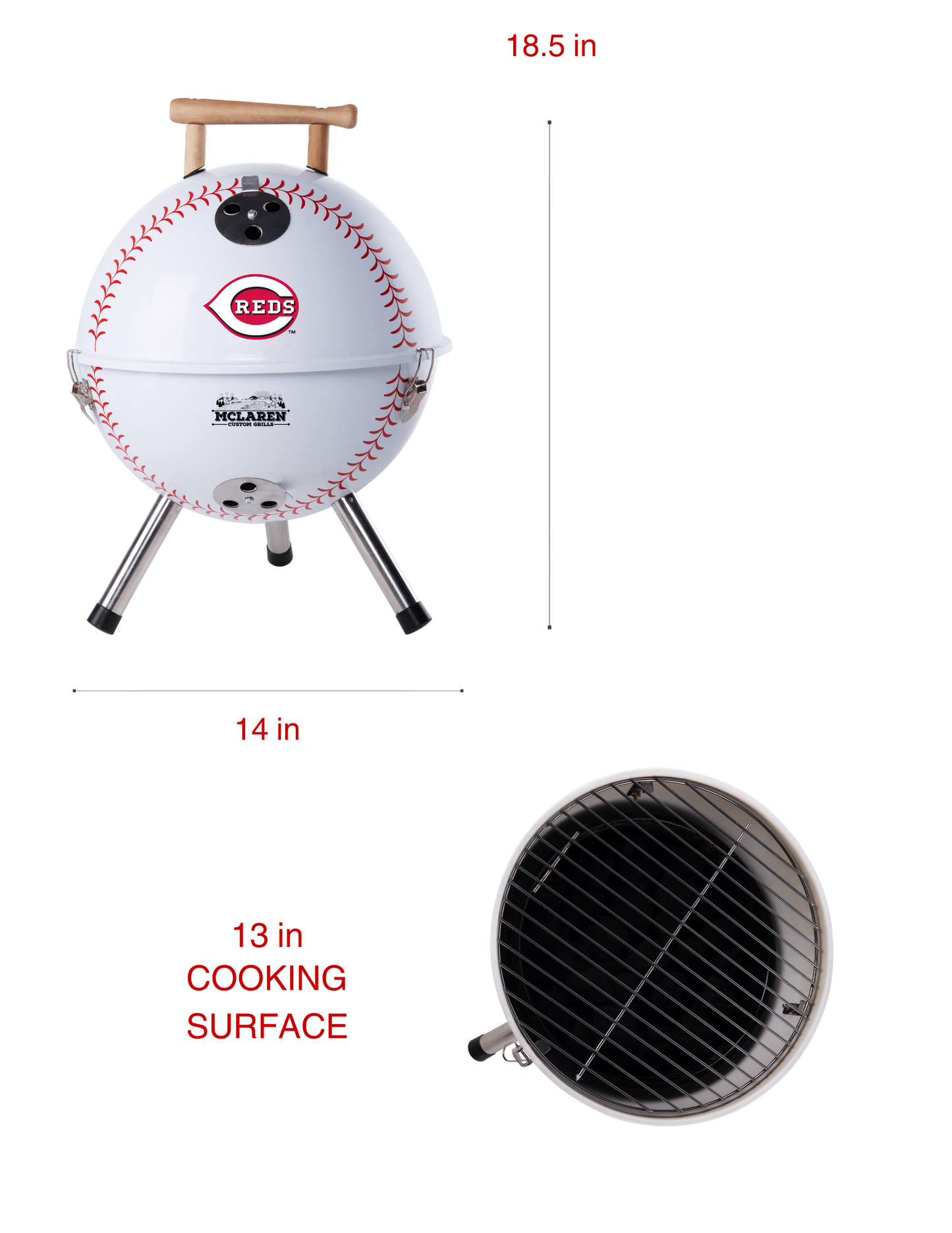 Cincinnati Reds 13" Steel Charcoal Baseball Grill