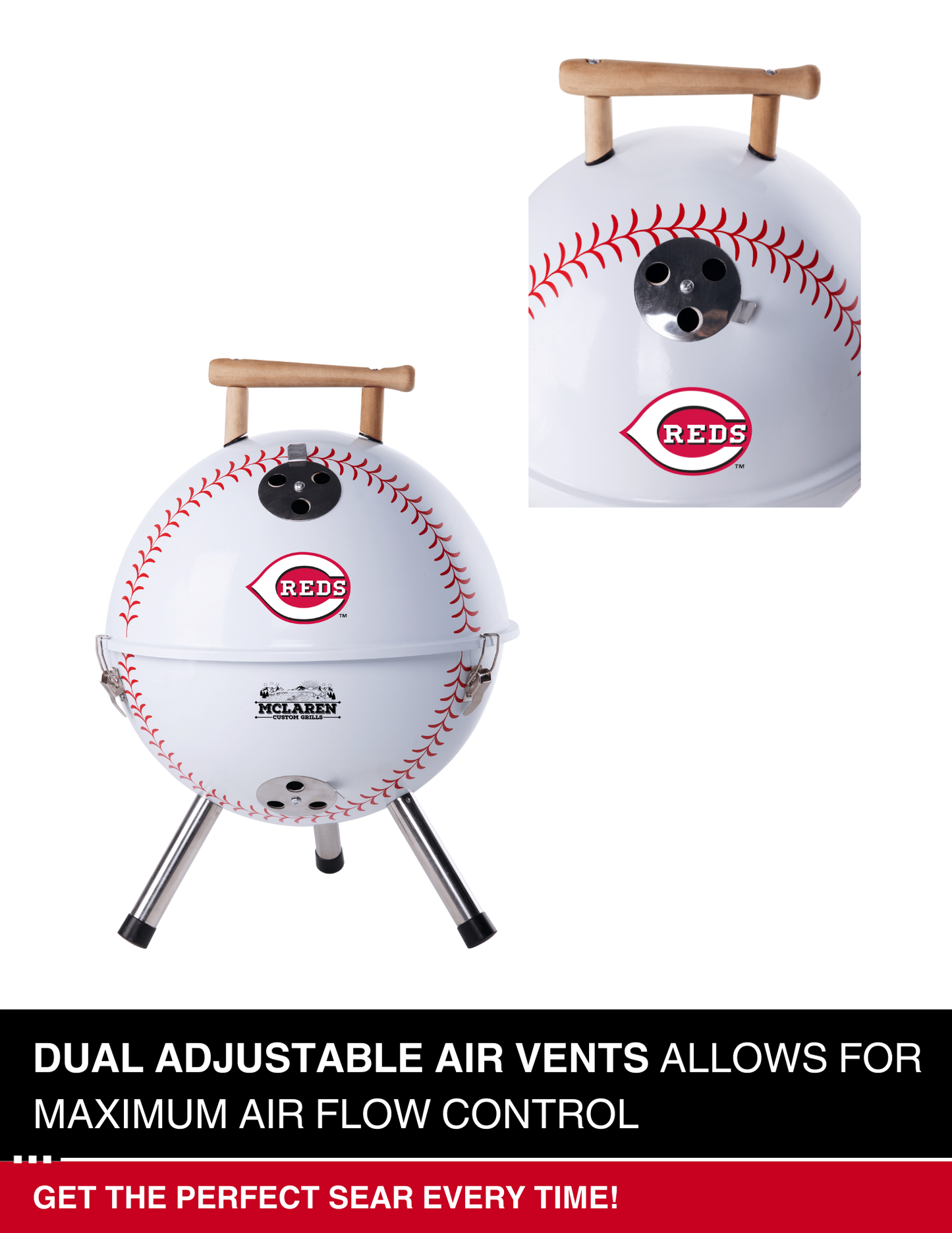 Cincinnati Reds 13" Steel Charcoal Baseball Grill