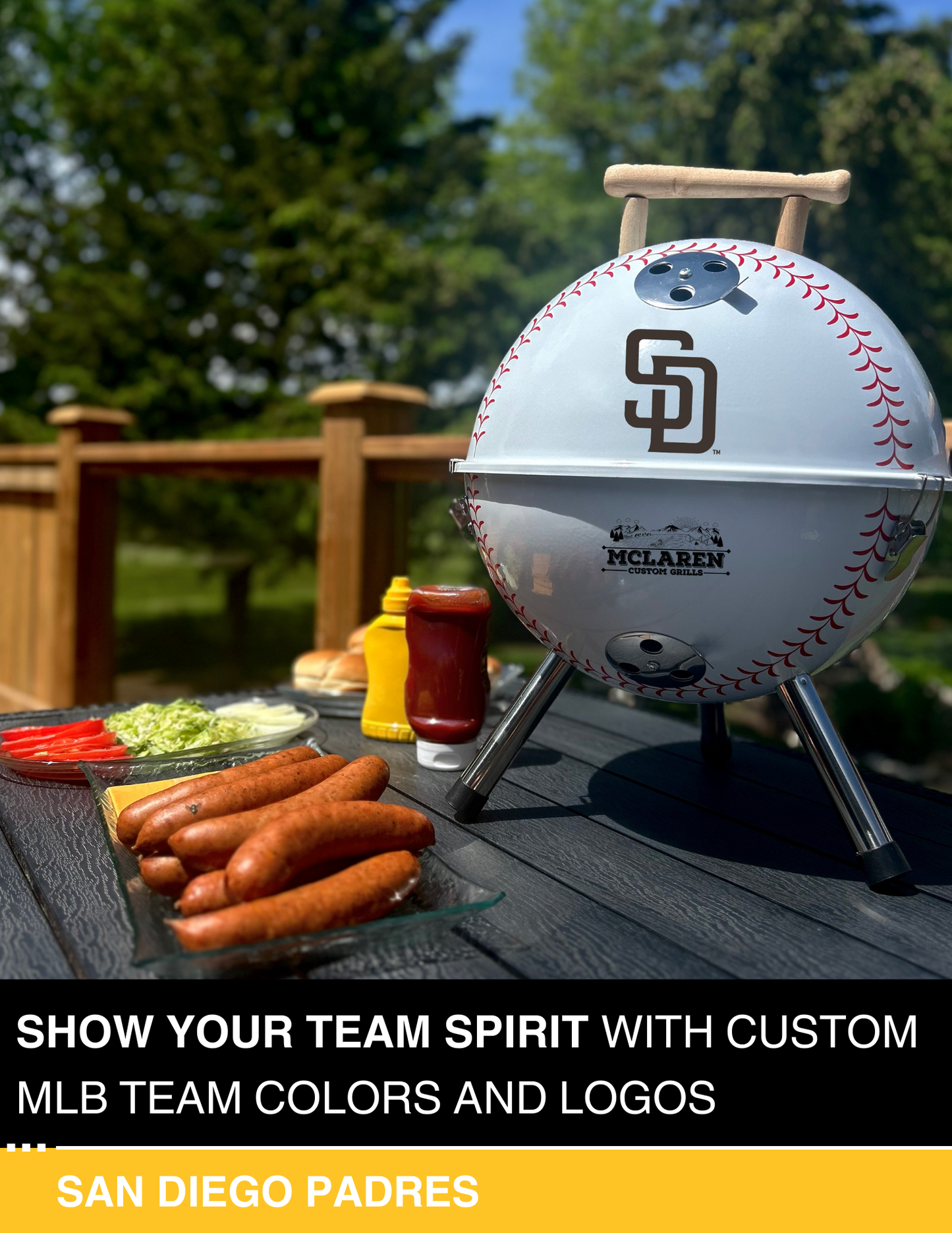 San Diego Padres 13" Steel Charcoal Baseball Grill