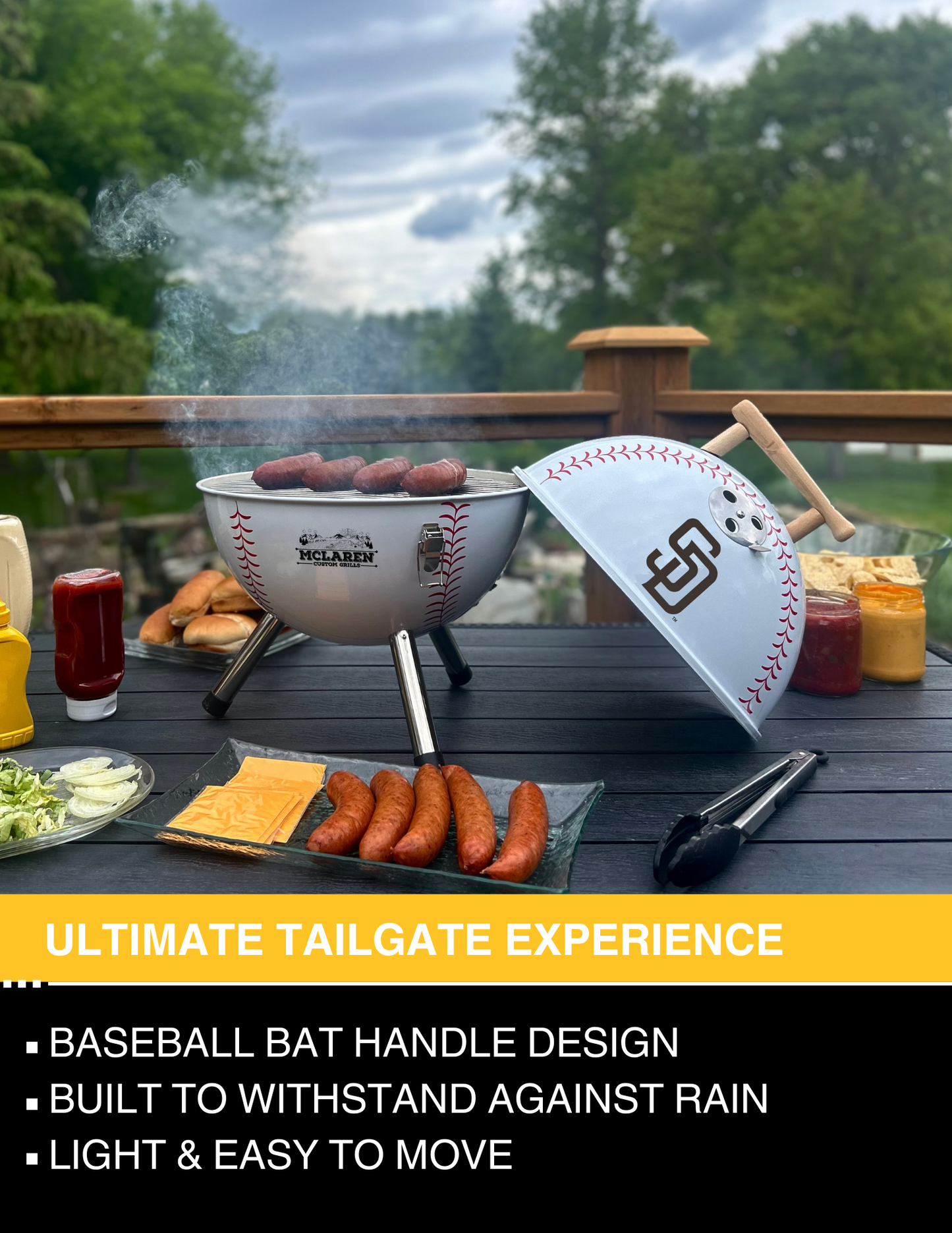 San Diego Padres 13" Steel Charcoal Baseball Grill