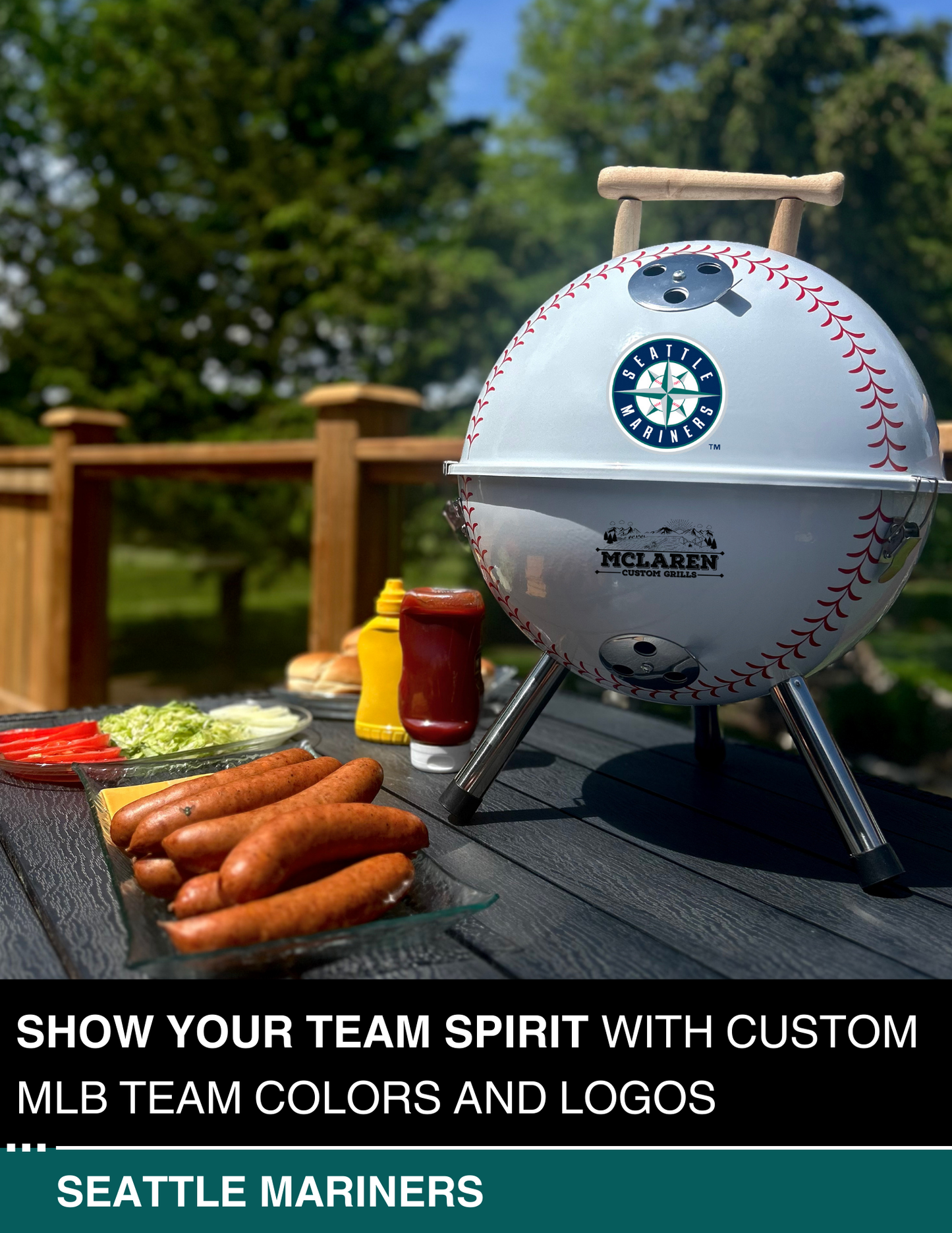 Seattle Mariners 13" Steel Charcoal Baseball Grill