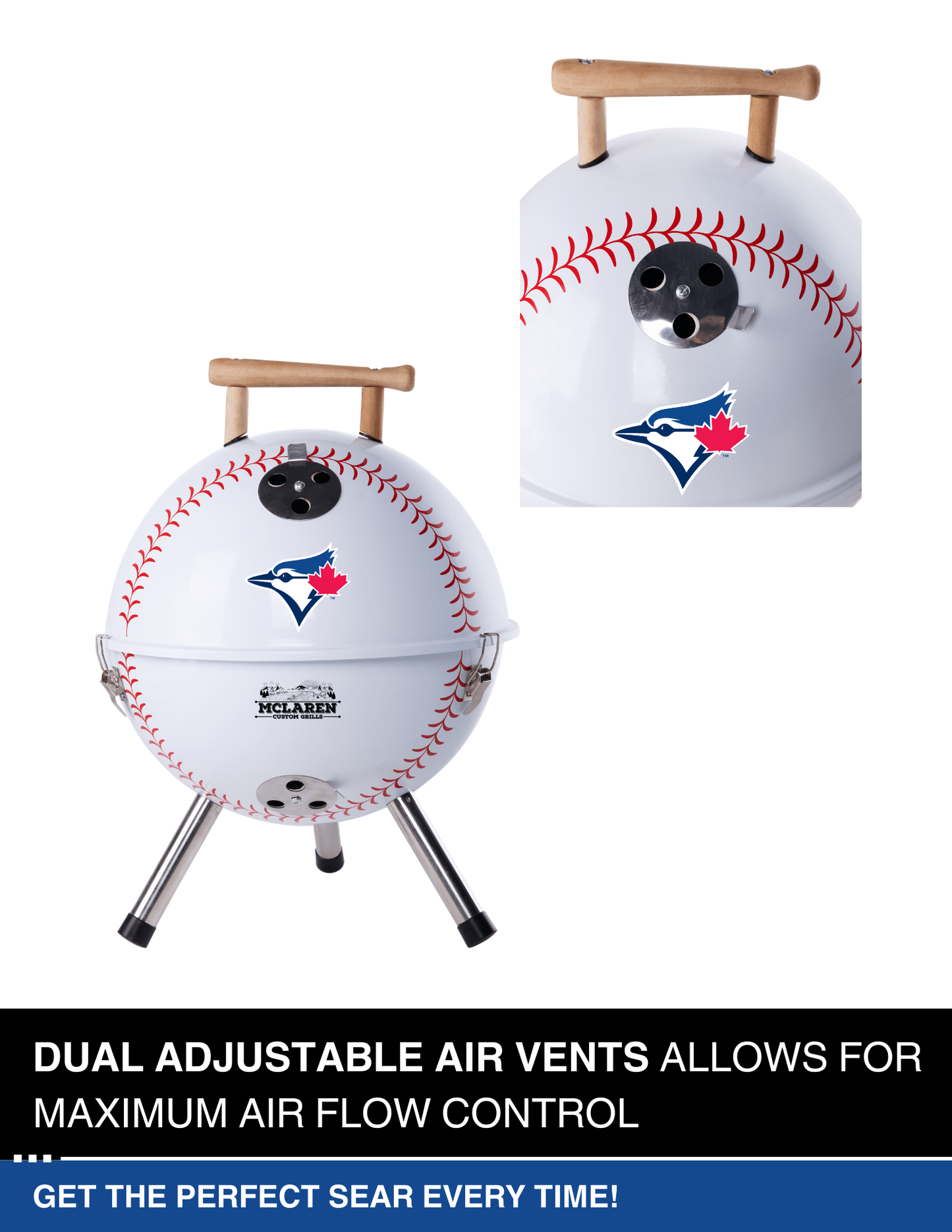 Toronto Blue Jays 13" Steel Charcoal Baseball Grill