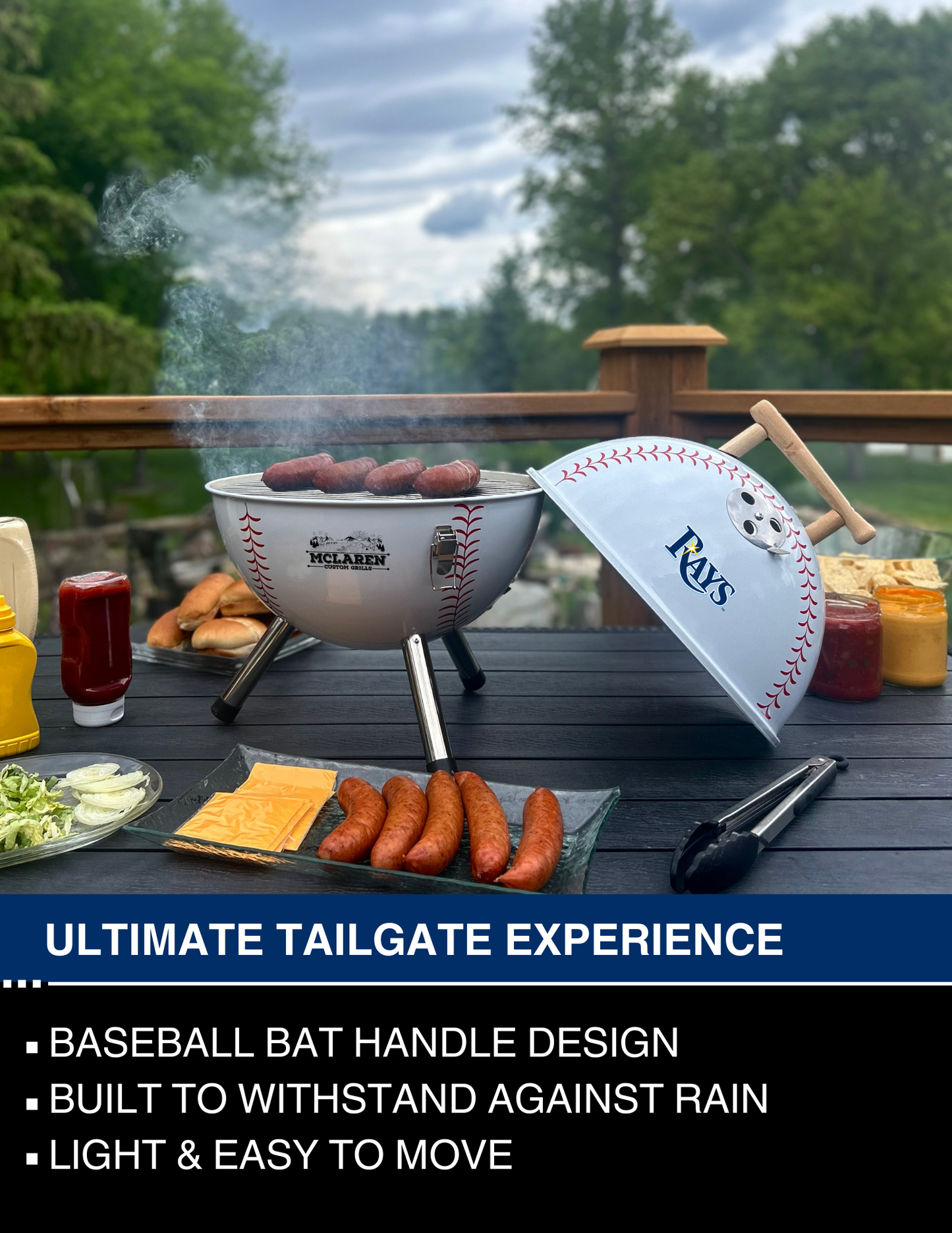 Tampa Bay Rays 13" Steel Charcoal Baseball Grill